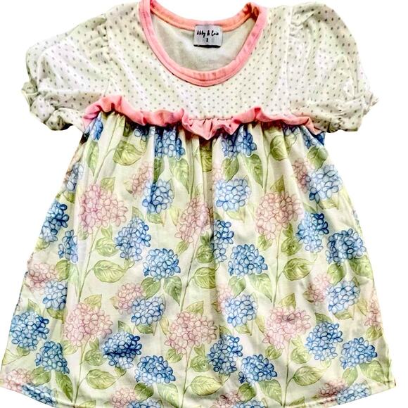 Abby & Eve Boutique Girls 2T Summer Hydrangea Floral Dress Short Sleeve - Picture 1 of 5